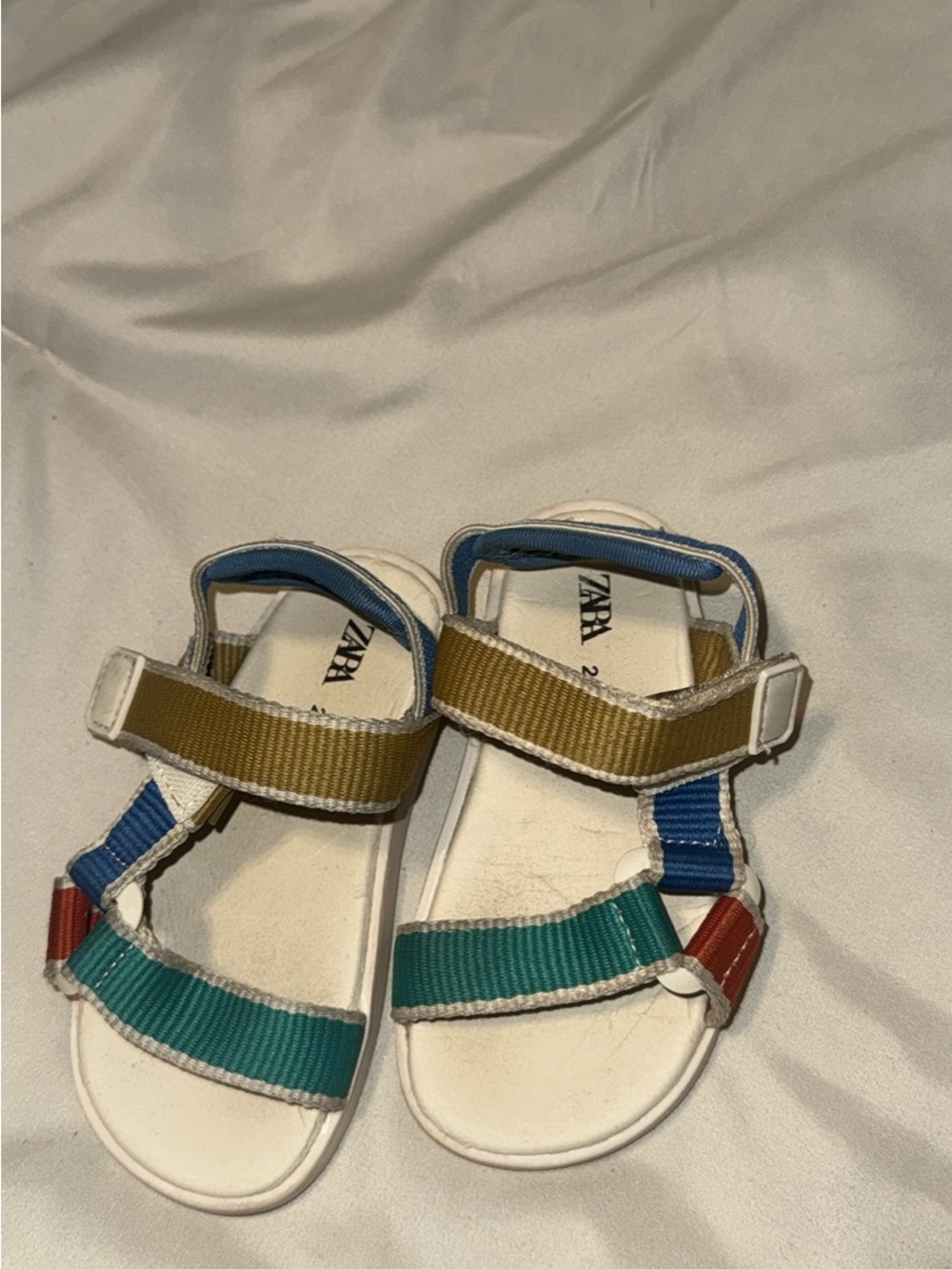 ZARA Kids White Sandals with Green, Blue, Mustard & Red Straps